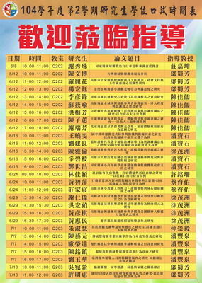 104學年度第2學期研究生學位口試時序表圖片